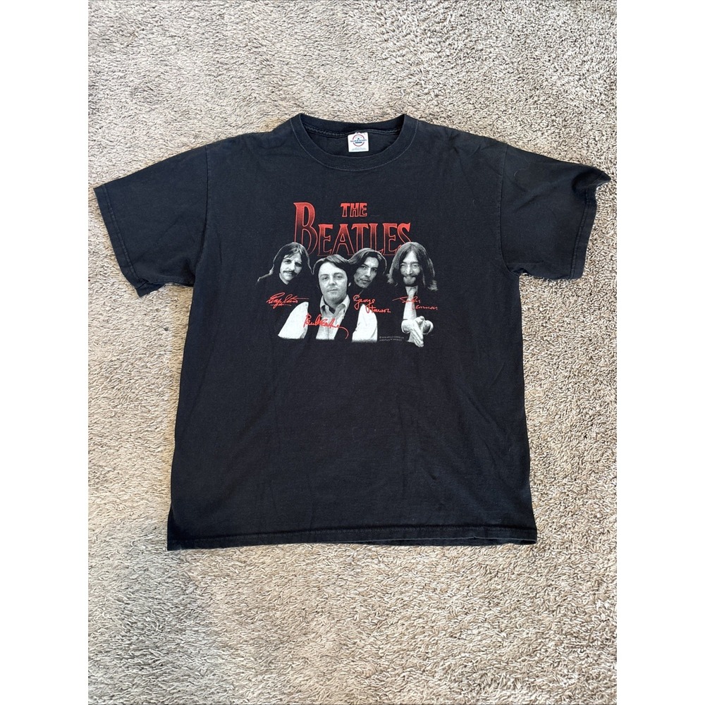 Vintage 2003 The Beatles Faded Y2K Band Tee Black Large L‎ Graphic  T-Shirt